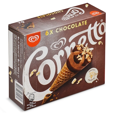 Helado cono sabor chocolate 6 unidades Cornetto caja 360 g-0