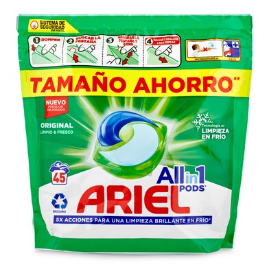 Detergente máquina todo en uno Ariel bolsa 45 lavados-0