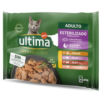Alimento para gatos esterilizados con carne Ultima bolsa 340 g-0