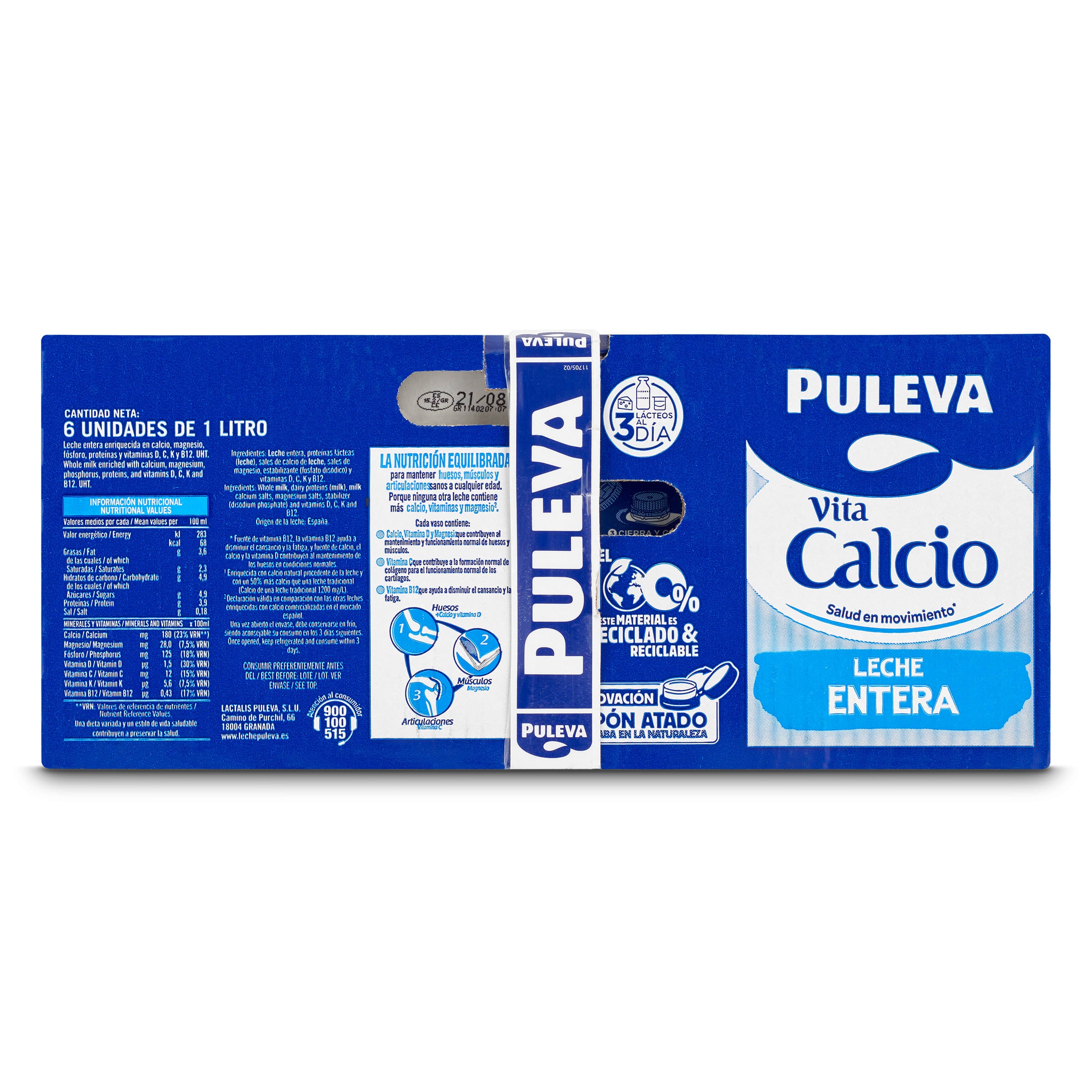 Leche entera calcio Puleva pack 6 x 1 L
