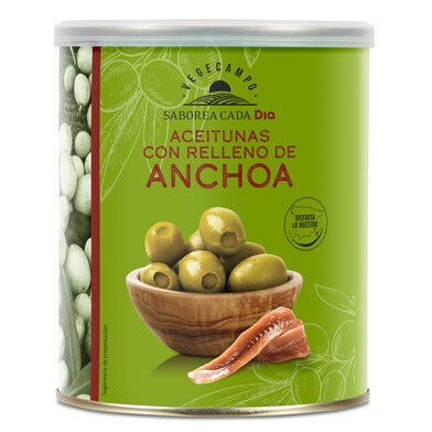 Aceitunas rellenas de anchoa Vegecampo de Dia lata 345 g-0 Aceitunas rellenas de anchoa Vegecampo de Dia lata 345 g-0
