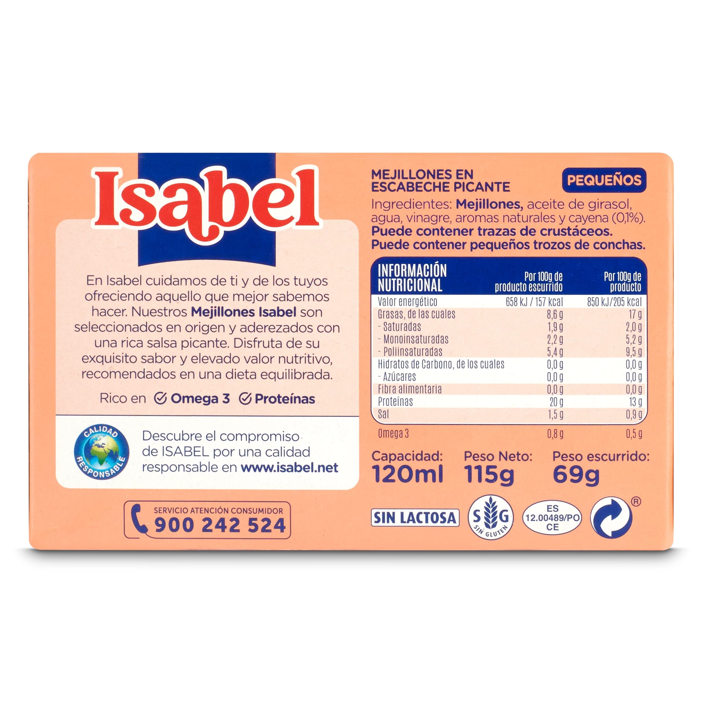 Mejillones picantes 13/18 piezas Isabel 69 g