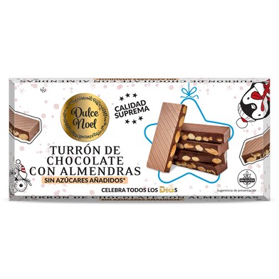 Turrón de chocolate con almendras sin azúcar Dulce Noel Dia caja 175 g-0