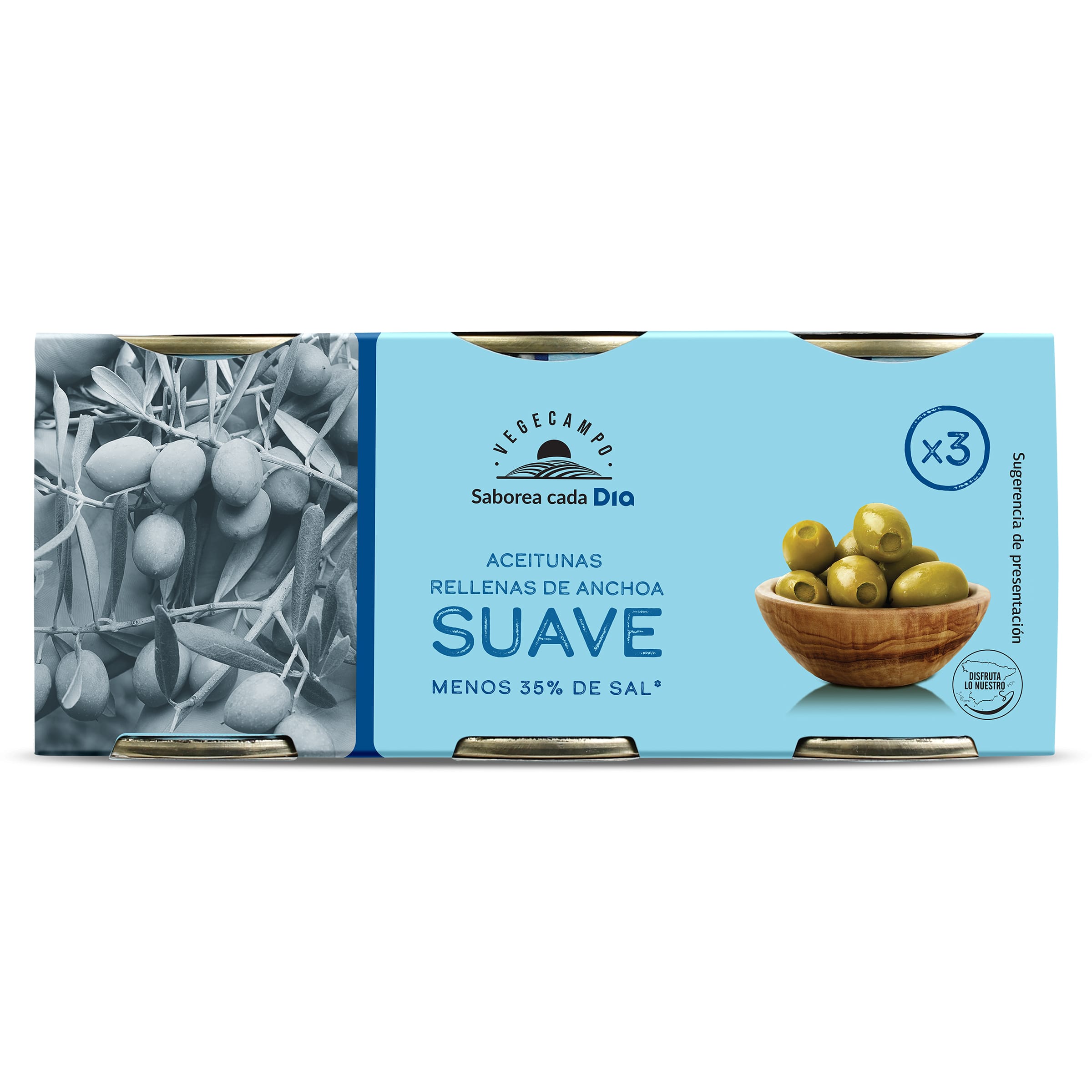 Aceitunas rellenas de anchoa suave Dia Vegecampo 3 x 50 g