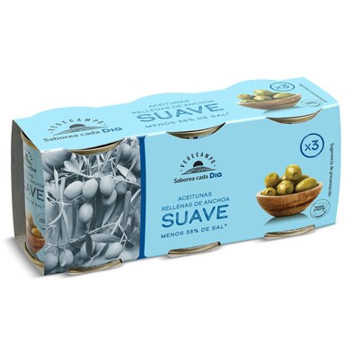Aceitunas rellenas de anchoa suave Vegecampo de Dia lata 3 x 50 g-0 Aceitunas rellenas de anchoa suave Vegecampo de Dia lata 3 x 50 g-0