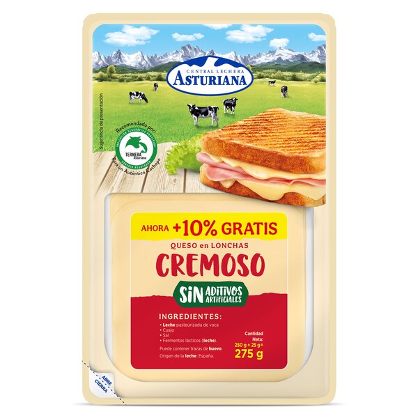 Queso Cremoso en Lonchas Asturiana Envase 250 Gr.