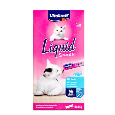 Snack líquido para gatos con salmón Vitakraft caja 90 g-1