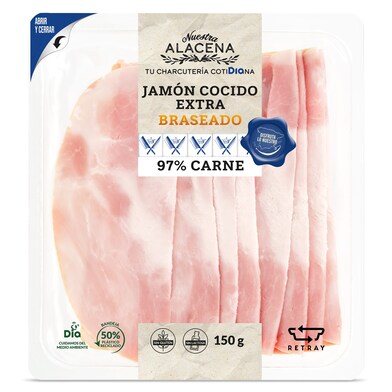 Jamón cocido extra braseado 97% carne Nuestra Alacena de Dia sobre 200 g-0 Jamón cocido extra braseado 97% carne Nuestra Alacena de Dia sobre 200 g-0