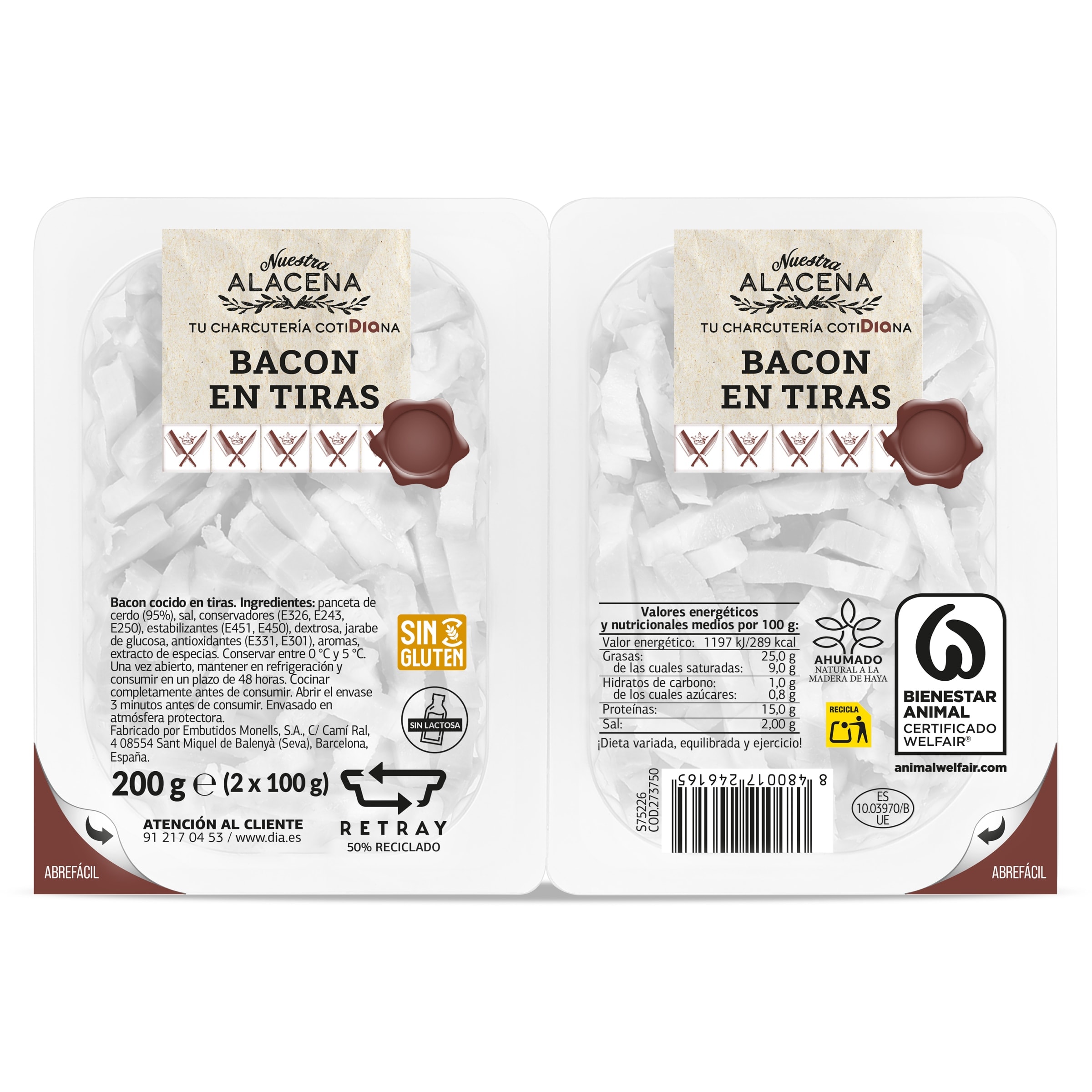 Bacon en tiras Dia Nuestra Alacena 2 x 100 g