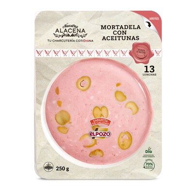 Mortadela con aceitunas NUESTRA ALACENA SOBRE 250 GR-1 Mortadela con aceitunas NUESTRA ALACENA SOBRE 250 GR-1