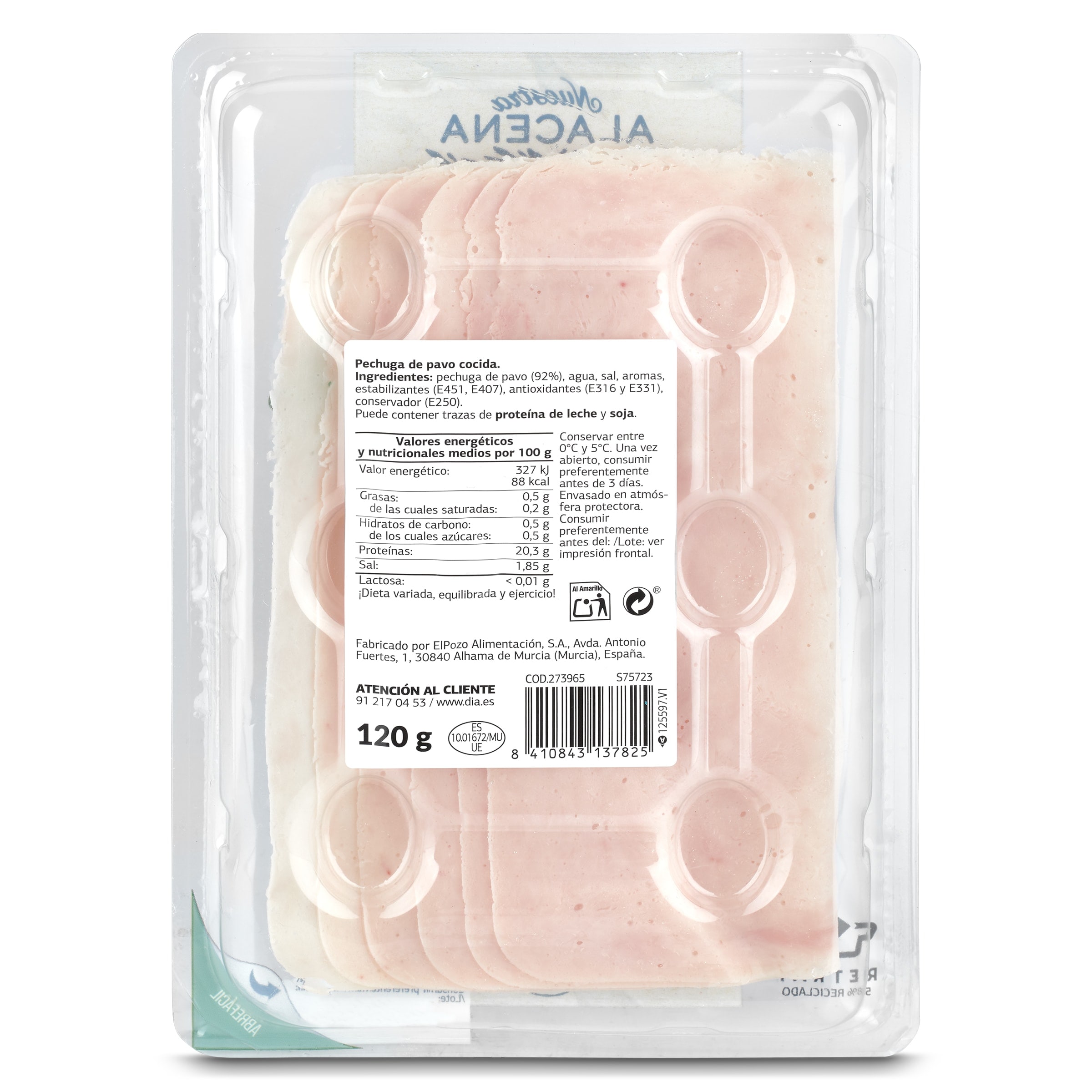 Pechuga de pavo 92% Dia Nuestra Alacena 120 g