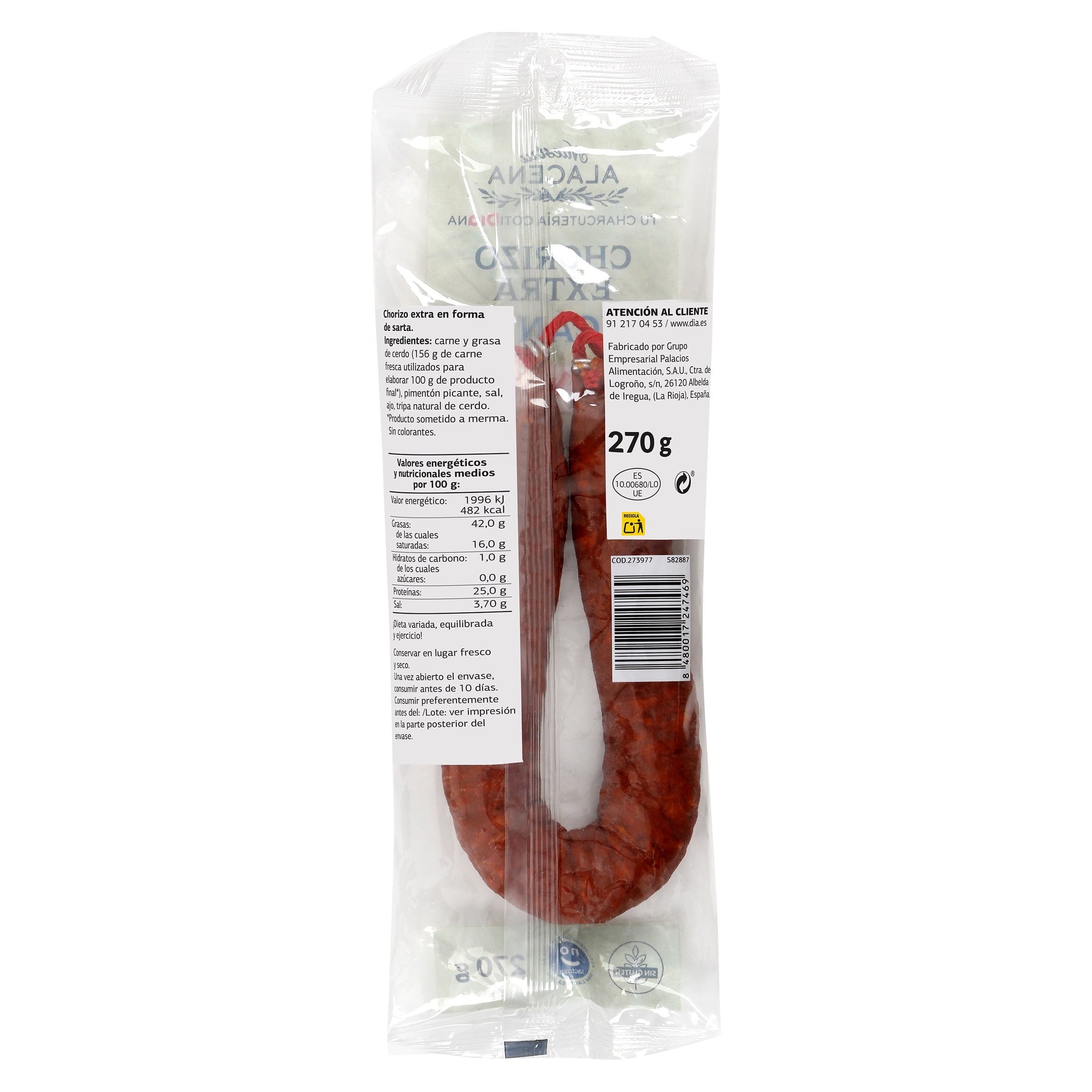 Chorizo extra picante Dia Nuestra Alacena 270 g
