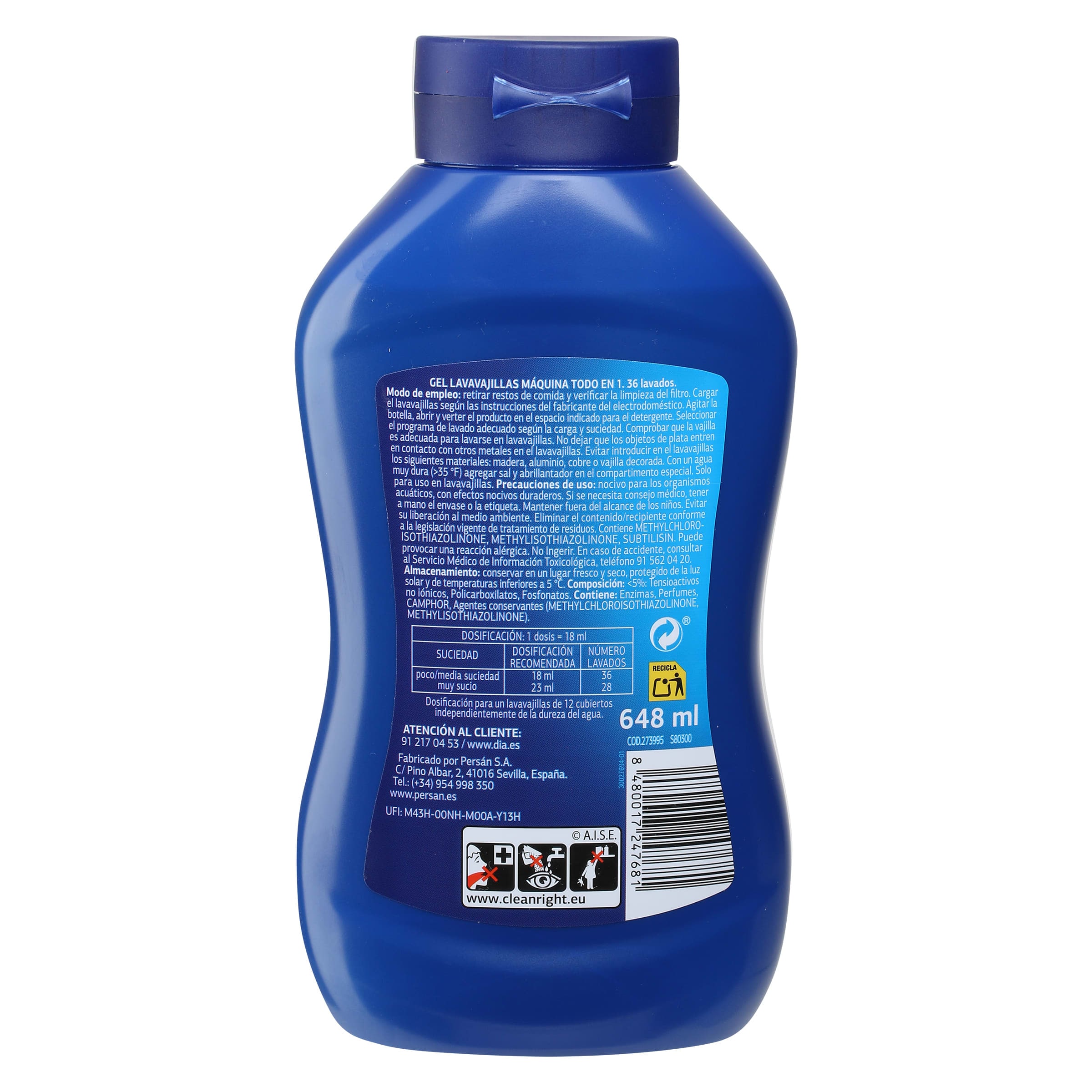 Gel para lavavajillas Dia Super Paco 36 lavados 648 ml