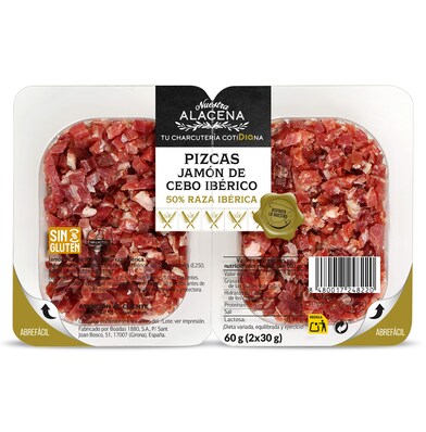 Pizcas de jamón de cebo ibérico 50 % Nuestra Alacena de Dia bandeja 60 g-0 Pizcas de jamón de cebo ibérico 50 % Nuestra Alacena de Dia bandeja 60 g-0
