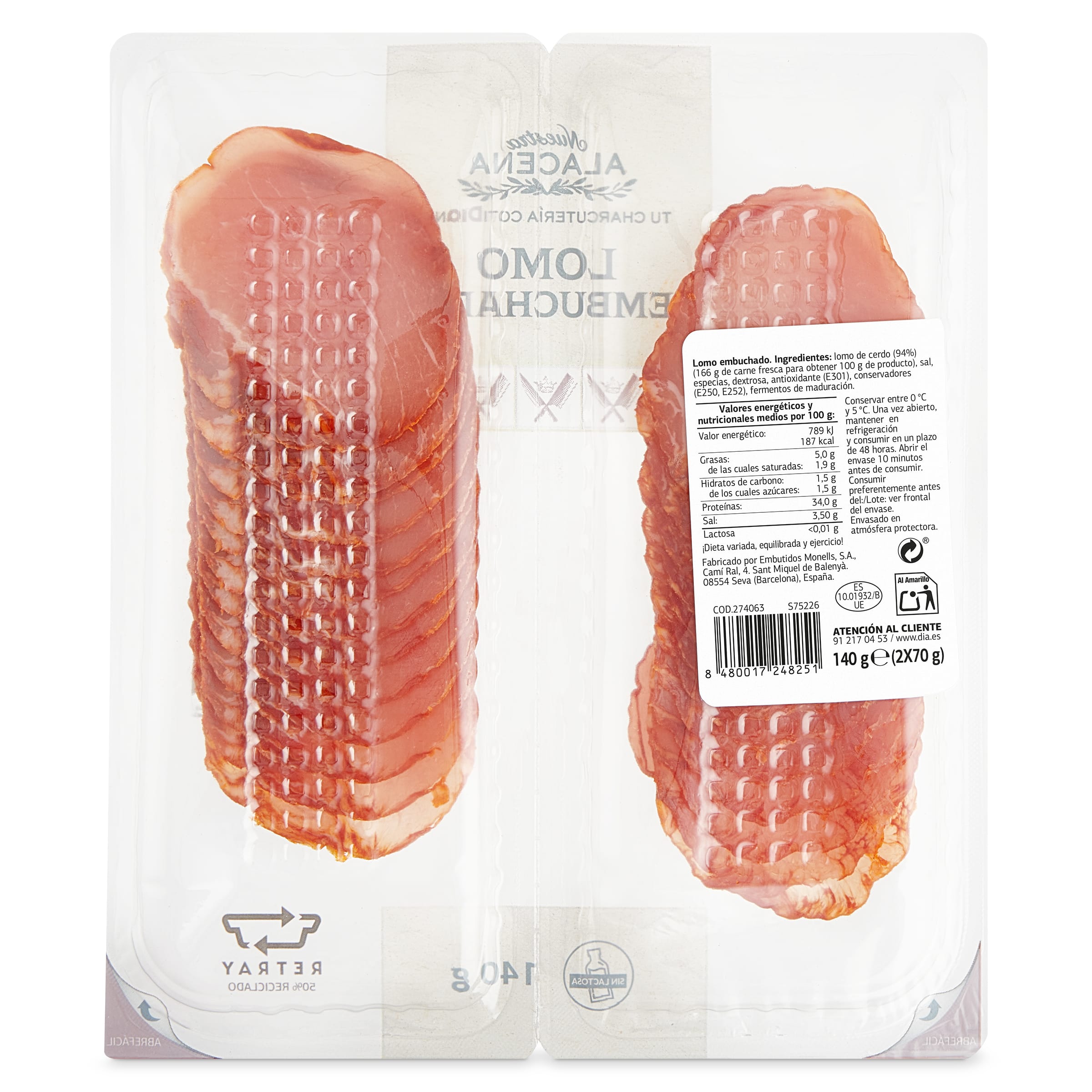 Lomo embuchado Dia Nuestra Alacena 2 x 70 g
