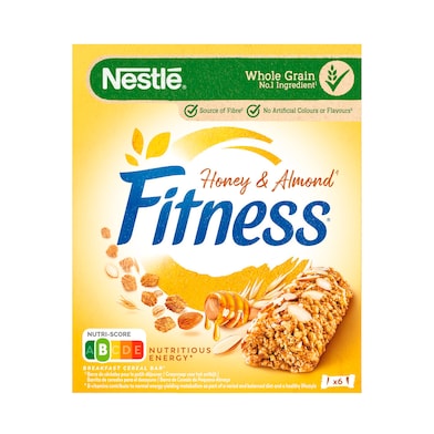Barritas de cereales de trigo integal con miel y almendras Nestlé Fitness caja 141 g-0
