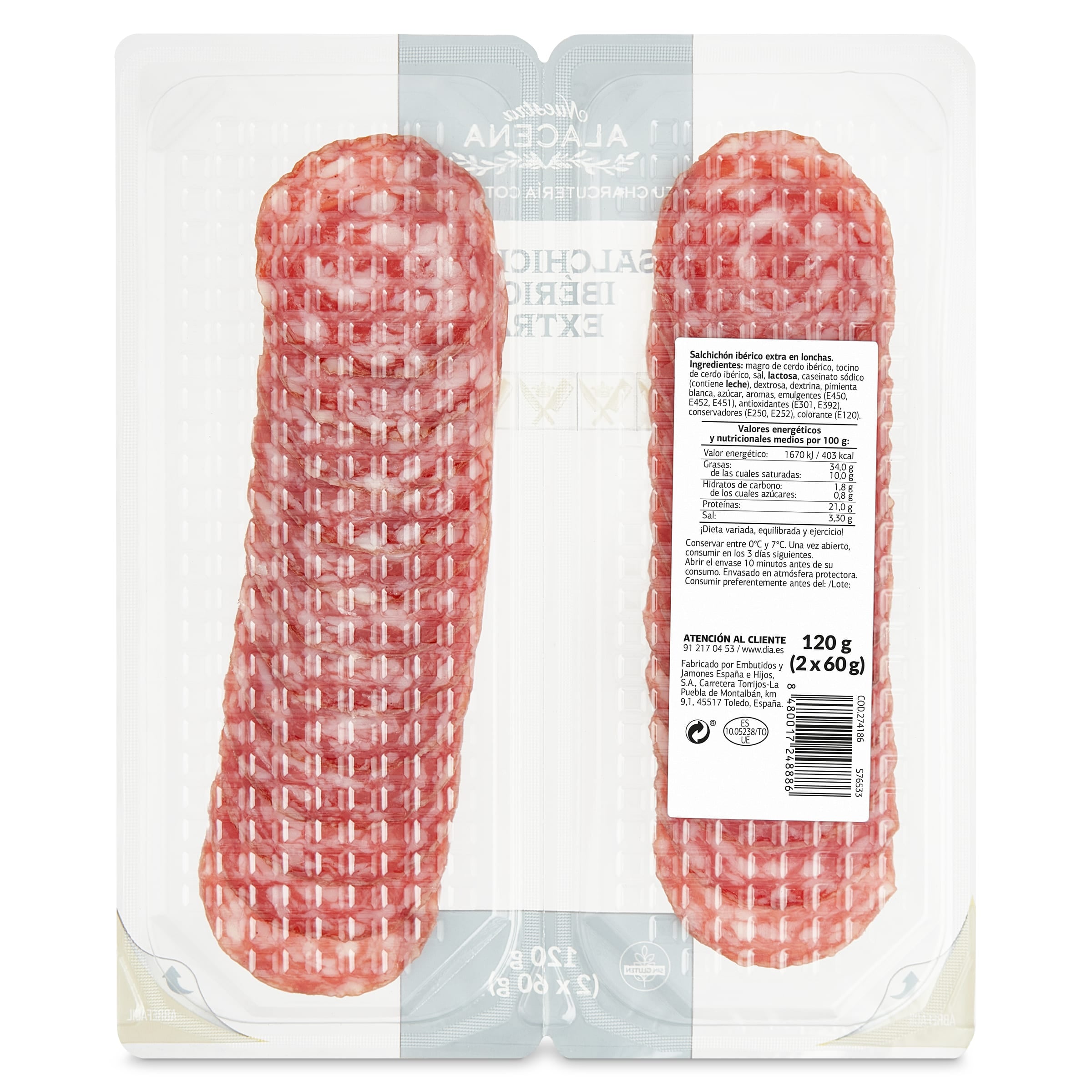 Salchichón ibérico extra Dia Nuestra Alacena 2 x 60 g