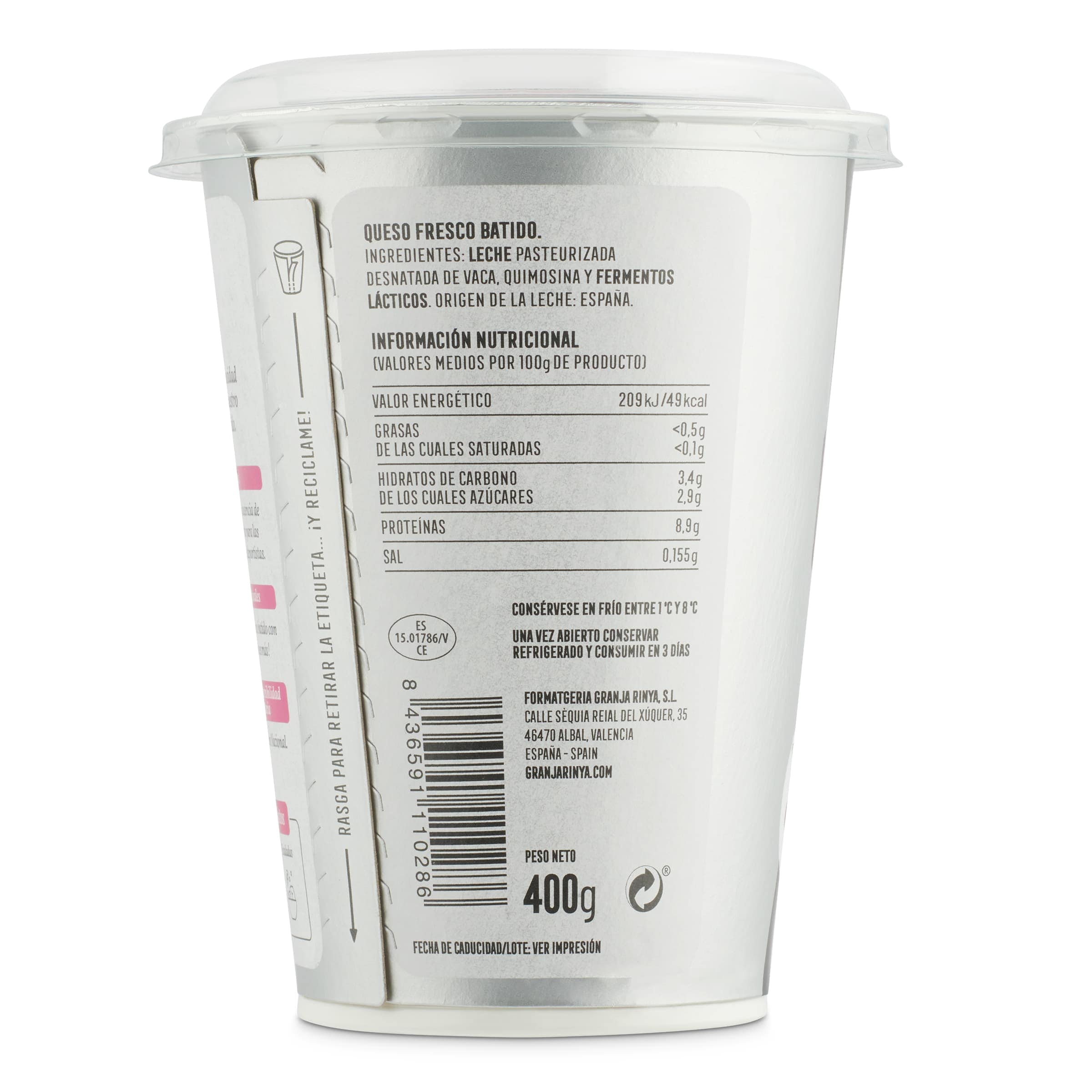 Queso fresco batido rico en proteínas Granja Rinya 400 g