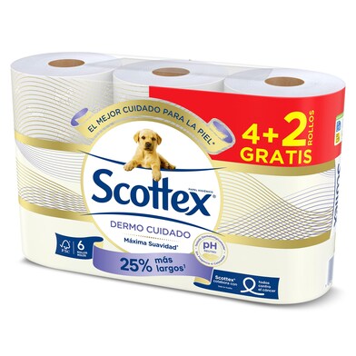 Papel higiénico dermo cuidado Scottex bolsa 6 unidades-0