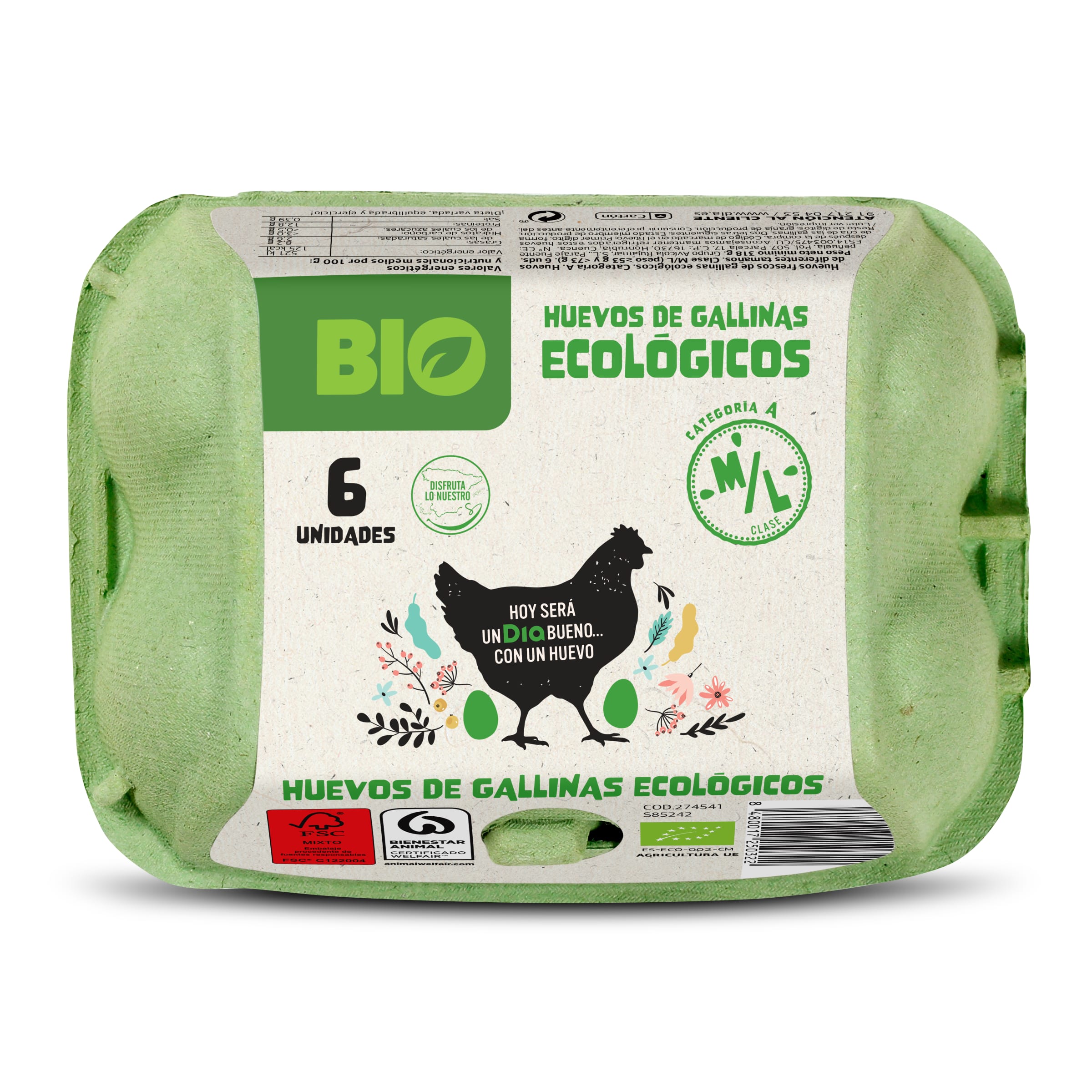 Huevos ecológicos grandes/medianos M/L Dia 6 unidades