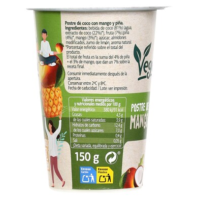 Postre vegetal de mango y piña con bebida de coco Vegedia vaso 150 g-1