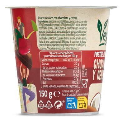 Postre vegetal de chocolate con cereza Vegedia vaso 150 g-0