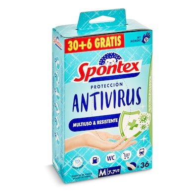 Guantes desechables protección antivirus talla M Spontex bolsa 36 unidades-0