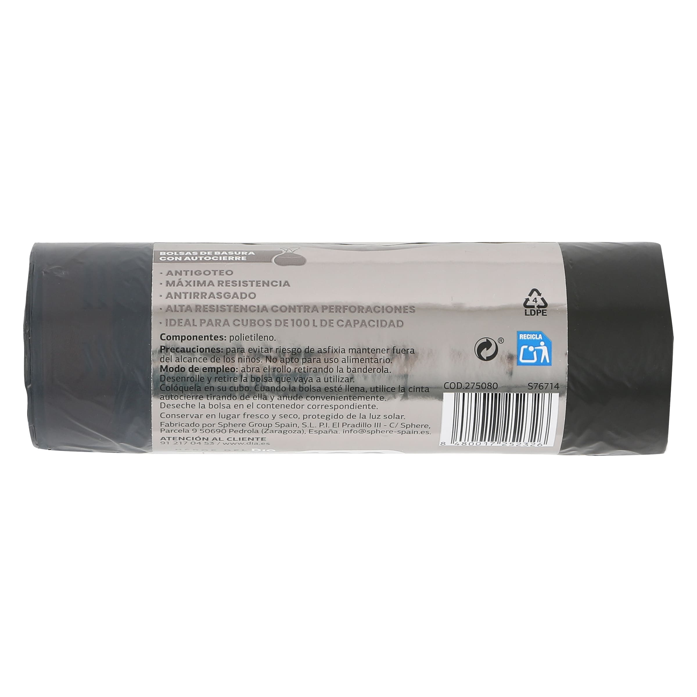 Bolsa de basura 100 L con autocierre Dia Super Paco 10 unidades