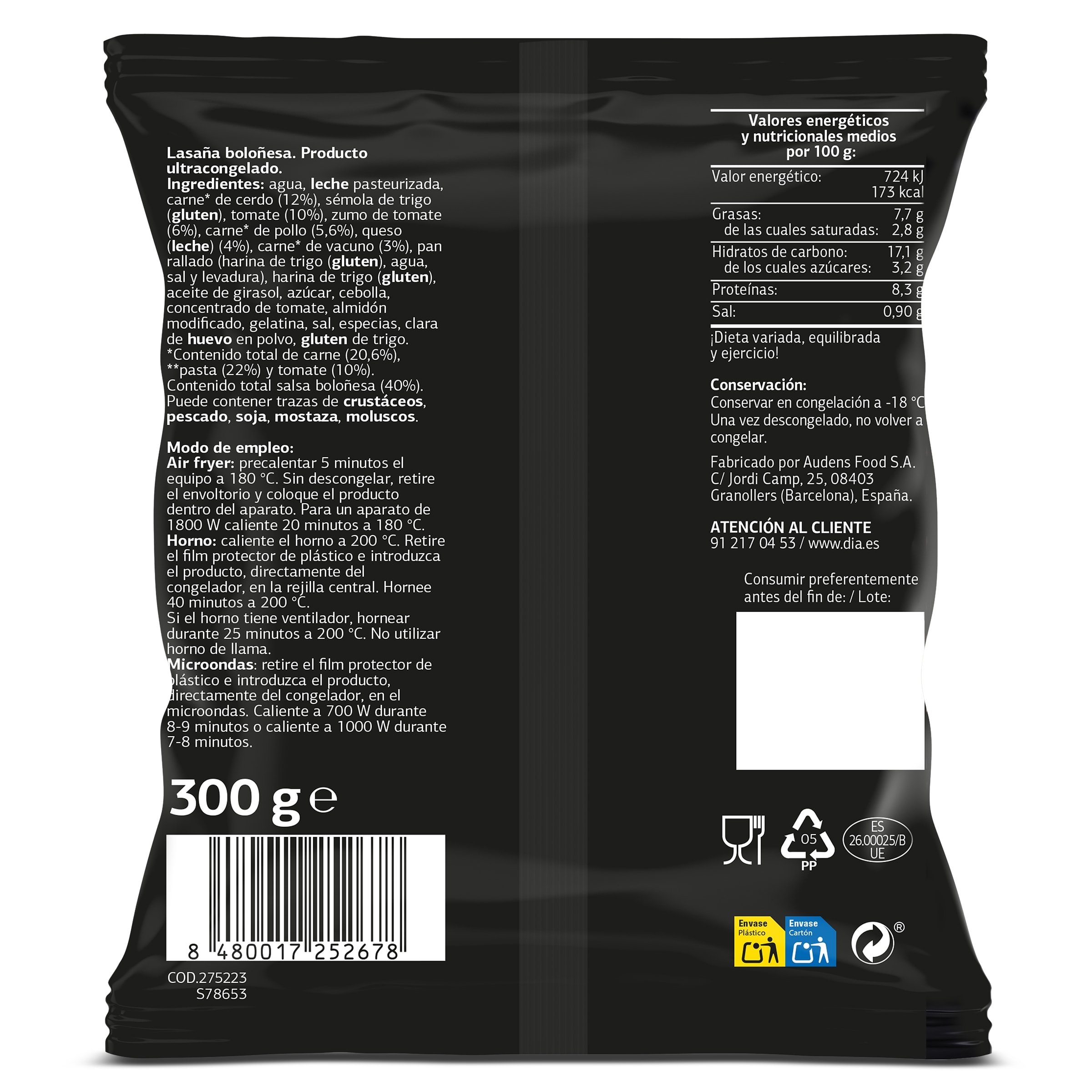 Lasaña boloñesa Dia Al Punto 300 g