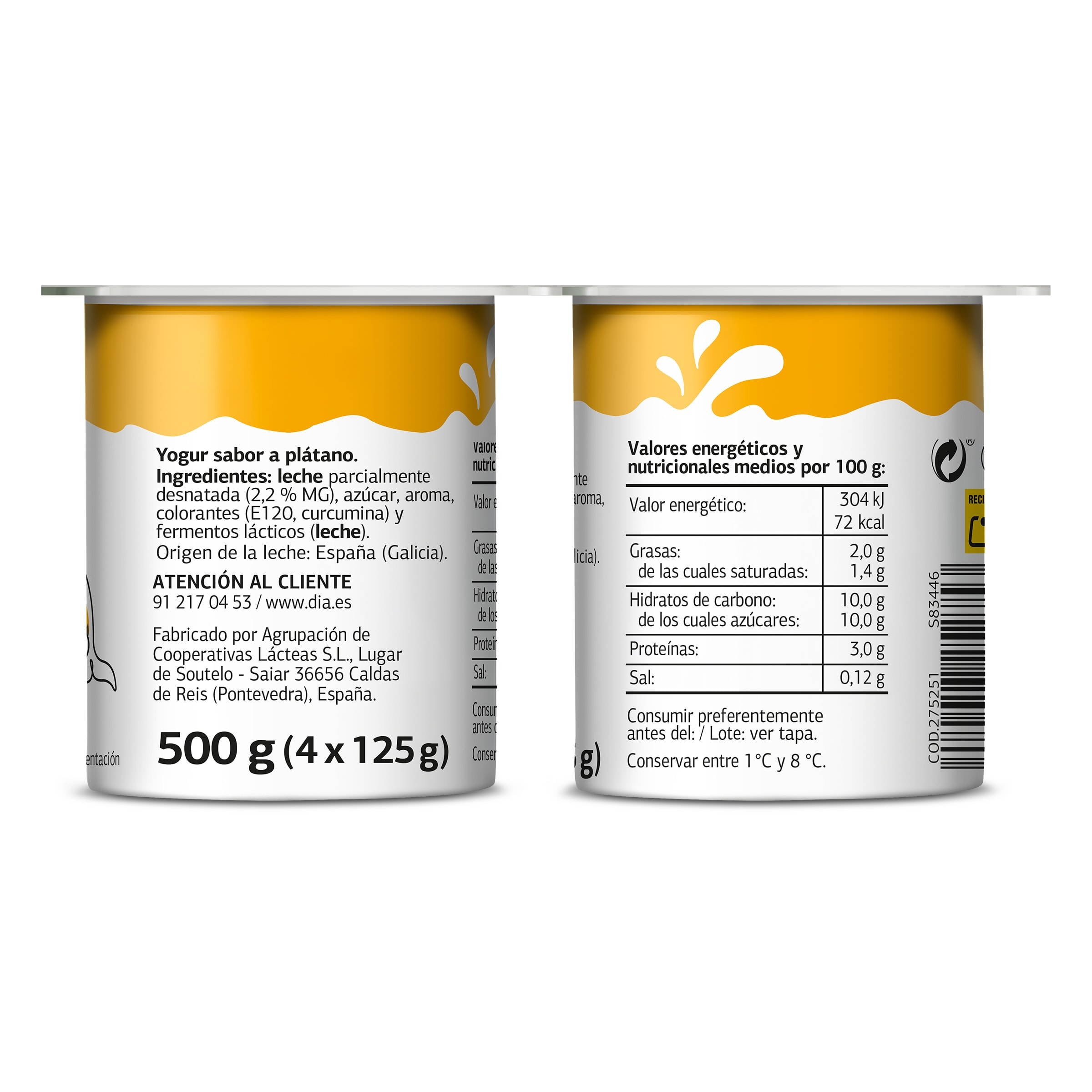 Yogur sabor plátano Dia Láctea 4 x 125 g