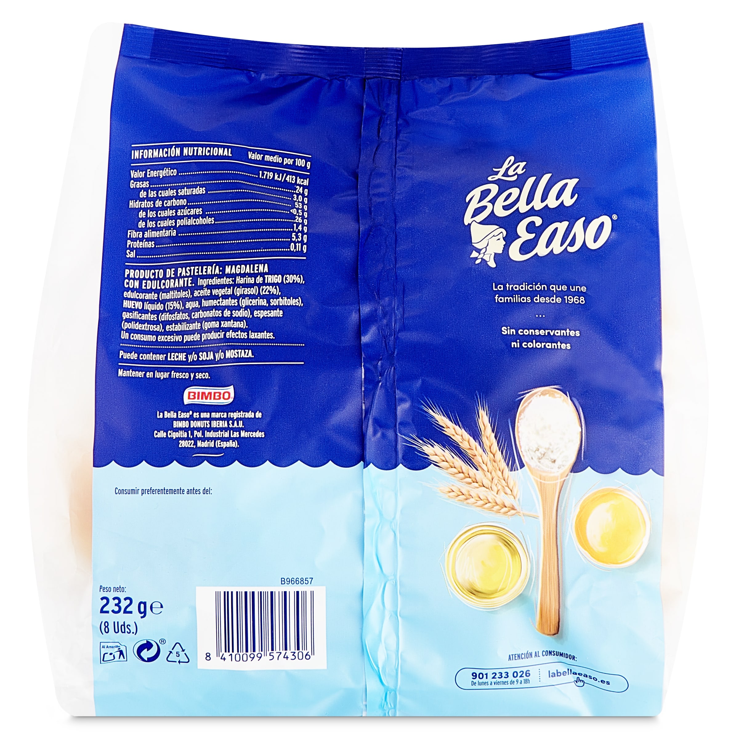 Magdalenas 0% azúcares La bella easo 232 g