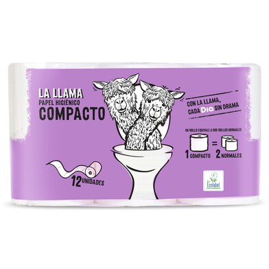 Papel higiénico compacto doble rollo LA LLAMA BOLSA 12 UD-1 Papel higiénico compacto doble rollo LA LLAMA BOLSA 12 UD-1