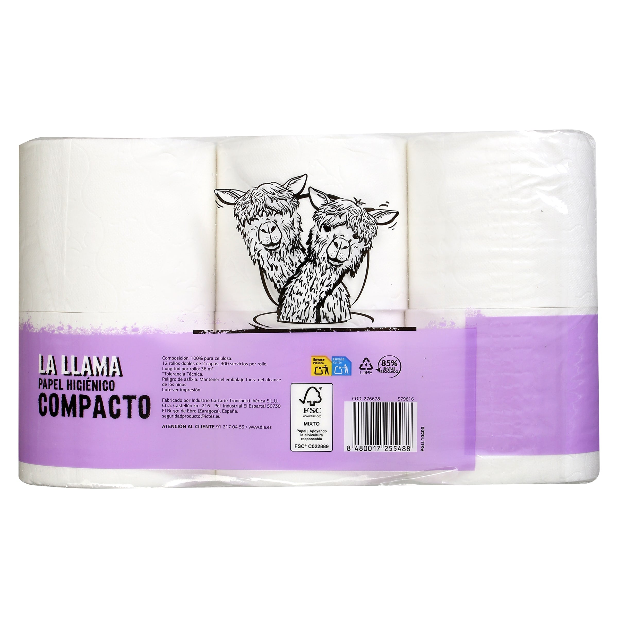 Papel higiénico doble rollo Dia La Llama 12 unidades