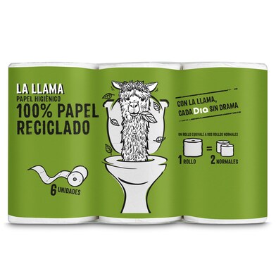 Papel higiénico compacto reciclado doble rollo LA LLAMA BOLSA 6 UD-1 Papel higiénico compacto reciclado doble rollo LA LLAMA BOLSA 6 UD-1