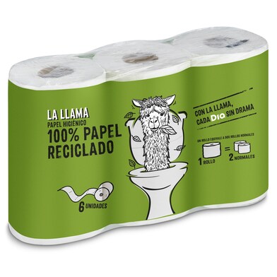 Papel higiénico compacto reciclado doble rollo La Llama Dia bolsa 6 unidades-0