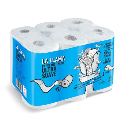 Papel higiénico suave 3 capas La llama bolsa 12 unidades