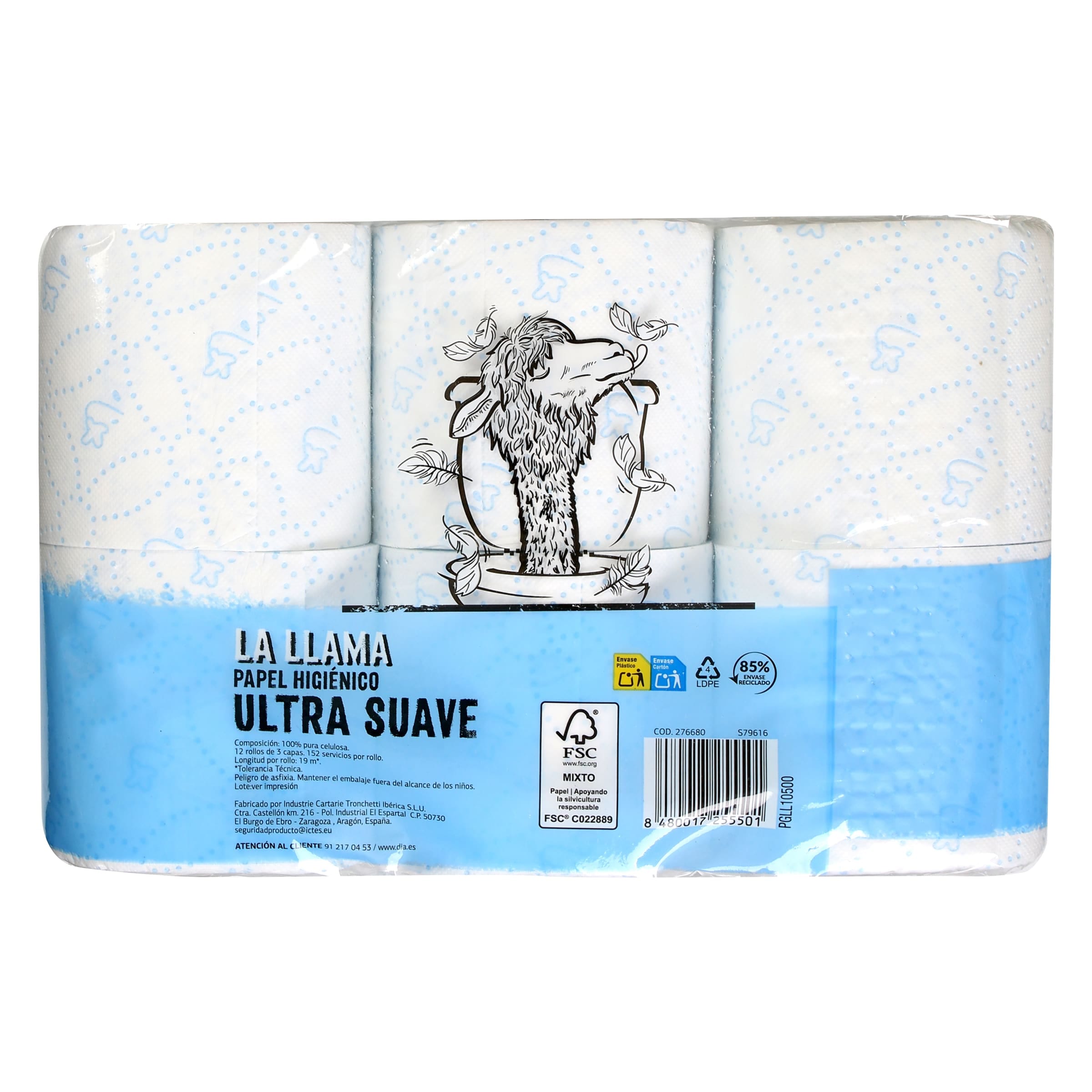 Papel higiénico suave 3 capas Dia La Llama 12 unidades