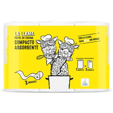 Papel de cocina compacto doble rollo LA LLAMA BOLSA 3 UD-1 Papel de cocina compacto doble rollo LA LLAMA BOLSA 3 UD-1