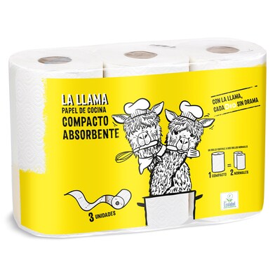 Papel de cocina compacto doble rollo La Llama Dia bolsa 3 unidades-0