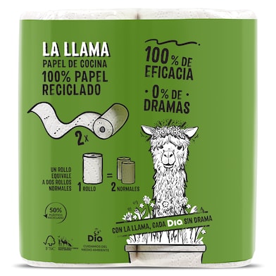 Papel de cocina compacto reciclado doble rollo LA LLAMA  BOLSA 2 UD-1