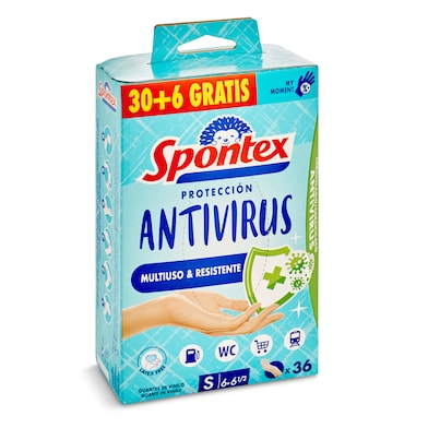 Guantes desechables protección antivirus talla S Spontex bolsa 36 unidades-0