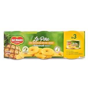Piña en su jugo en rodajas Del monte 3 x 140 g