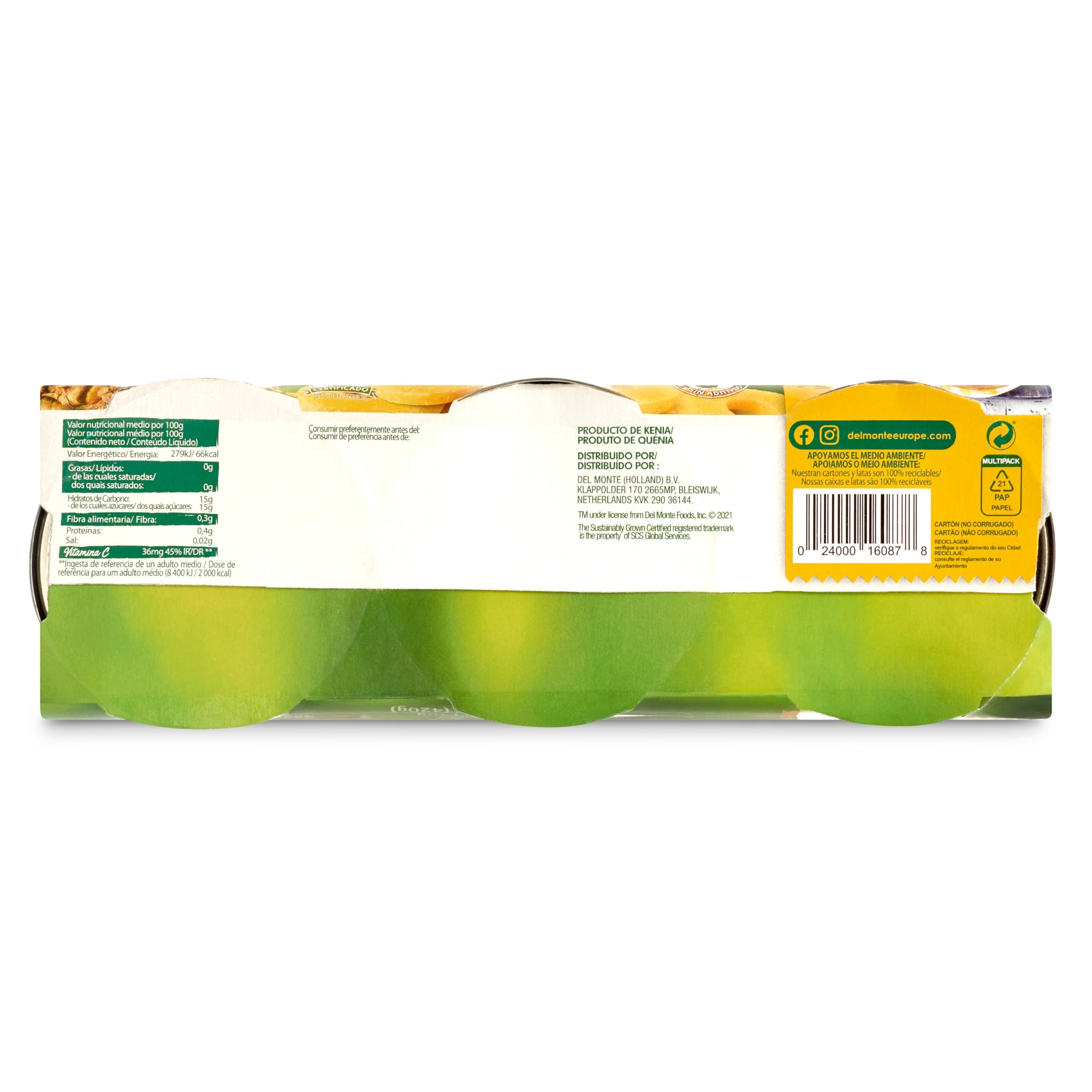 Piña en su jugo en rodajas Del monte 3 x 140 g