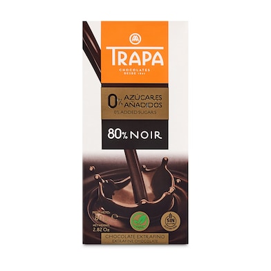 Chocolate negro 80% noir 0% azúcares Trapa 80 g-0