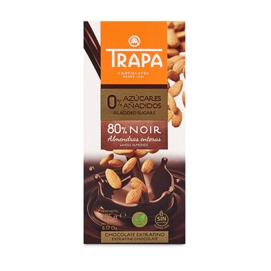 Chocolate con almendras 80% noir 0% azúcares añadidos Trapa estuche 175 g-0