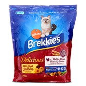 Alimento para gatos con pollo y pavo rellenas de jamón Brekkies Delicious bolsa 900 g