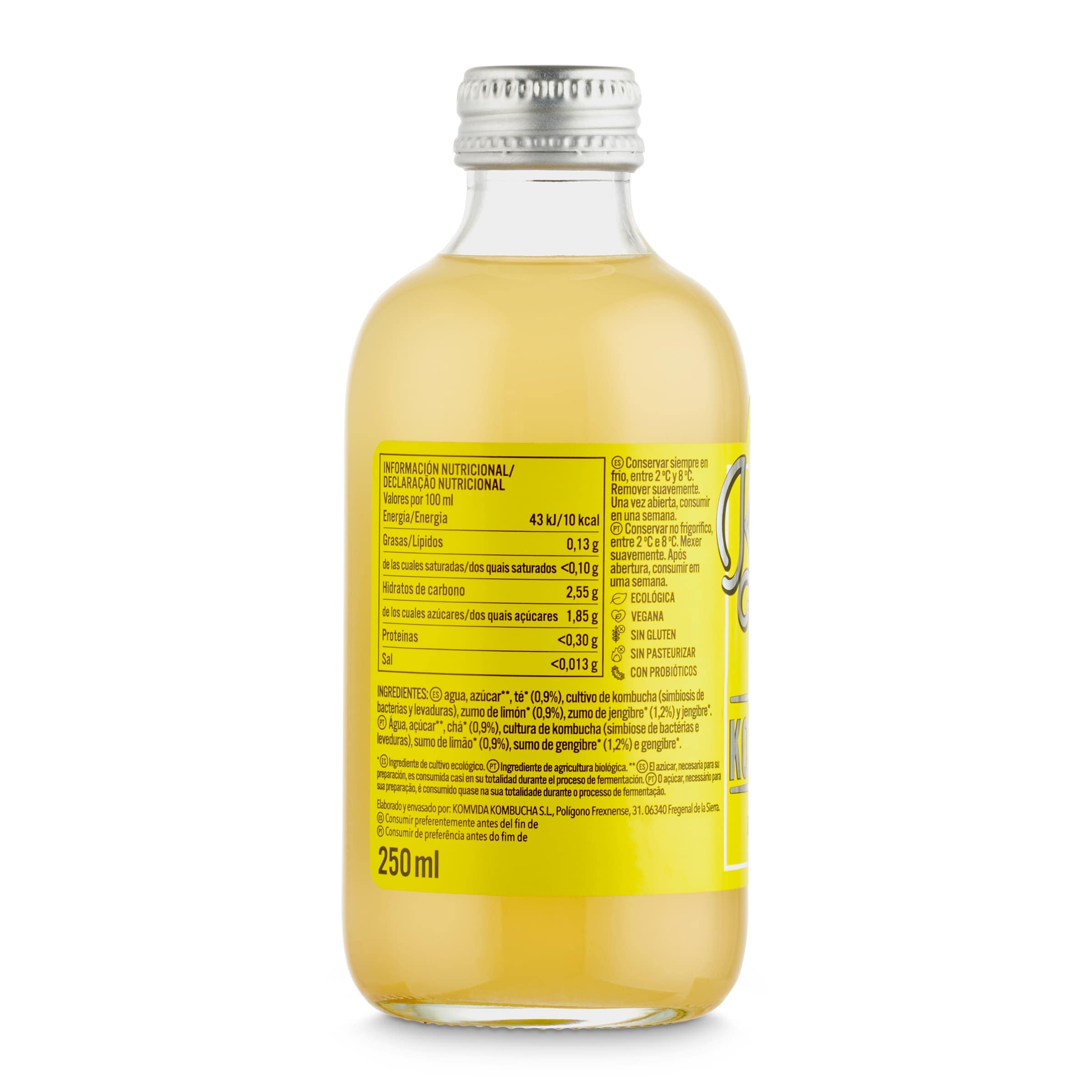 Kombucha con jengibre y limón Komvida 250 ml