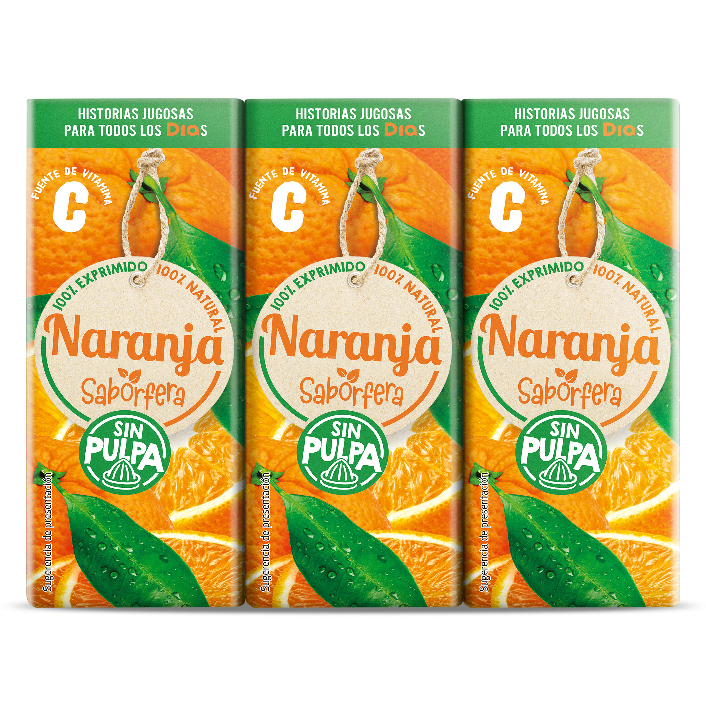 Zumo de naranja sin pulpa Dia Saborfera pack 3 x 200 ml
