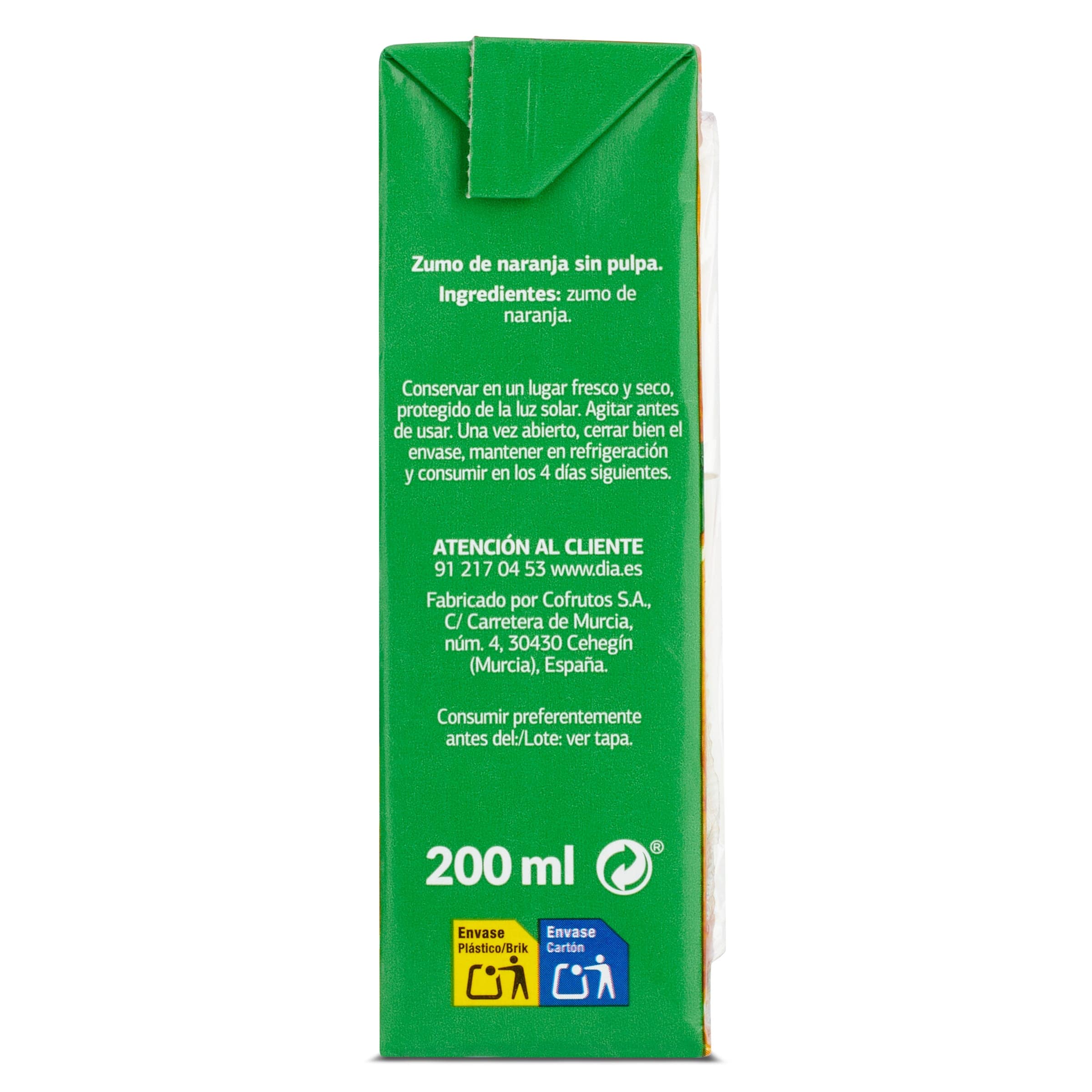 Zumo de naranja sin pulpa Dia Saborfera pack 3 x 200 ml
