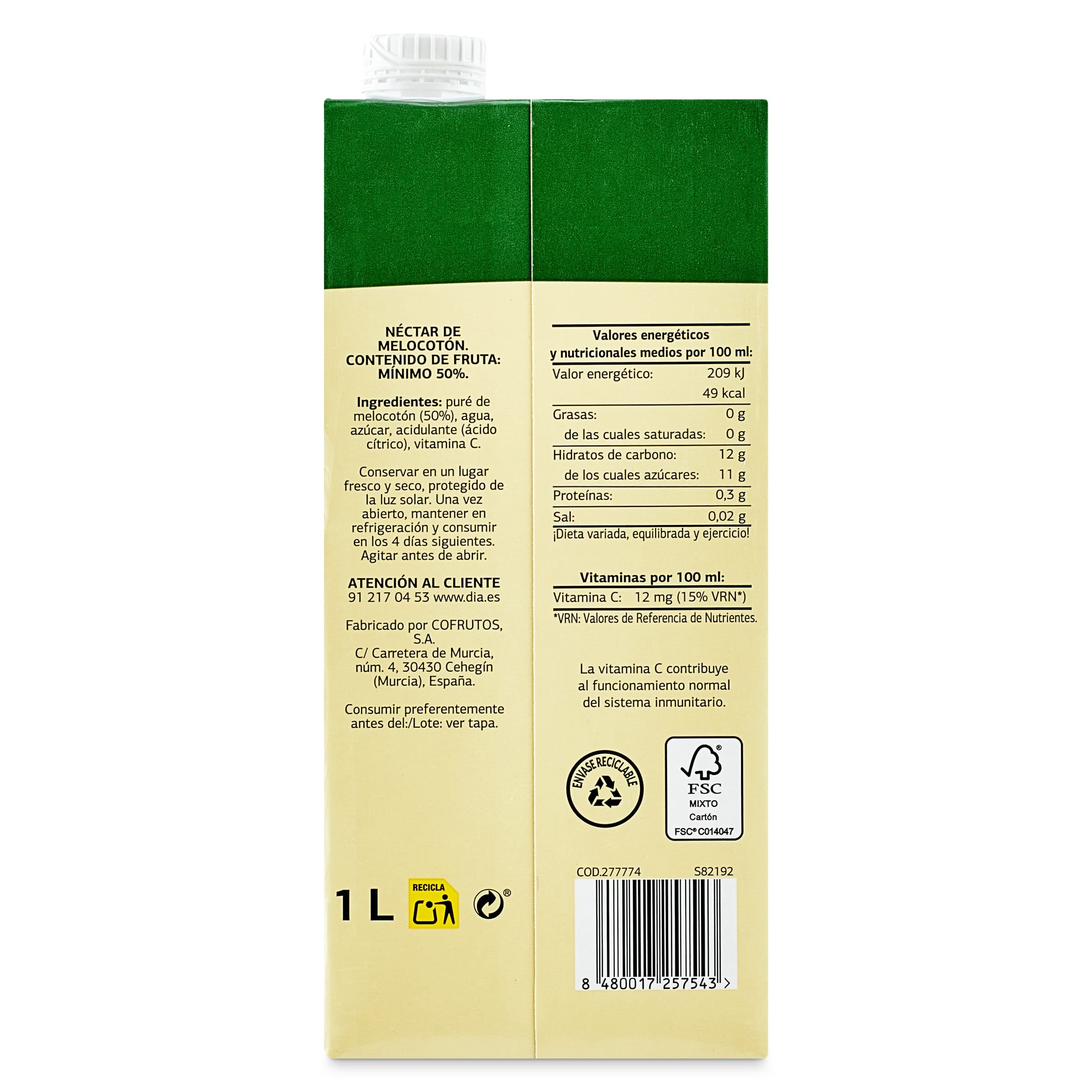 Néctar de melocotón Dia Saborfera 1 L